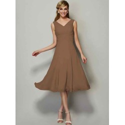 V-Neck Elegant Sleeveless Pleats Short Chiffon Bridesmaid Dresses