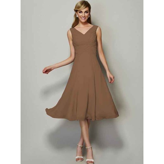 V-Neck Elegant Sleeveless Pleats Short Chiffon Bridesmaid Dresses