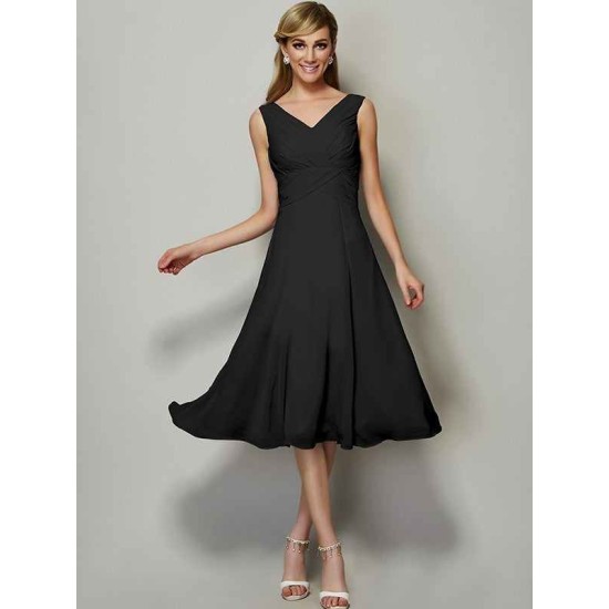 V-Neck Elegant Sleeveless Pleats Short Chiffon Bridesmaid Dresses