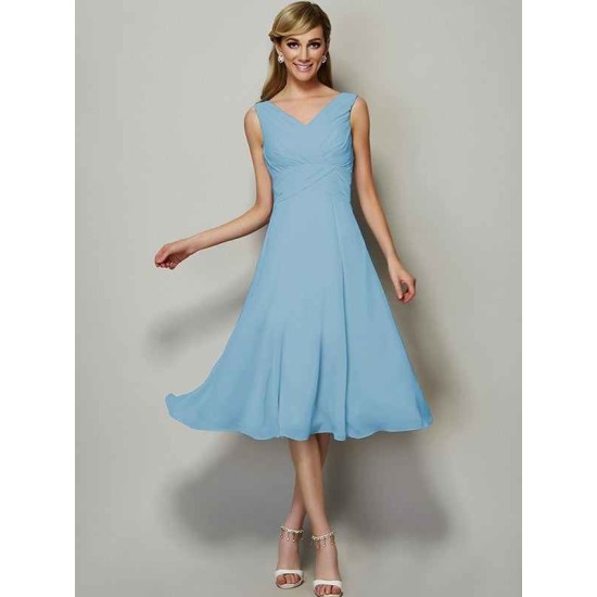 V-Neck Elegant Sleeveless Pleats Short Chiffon Bridesmaid Dresses
