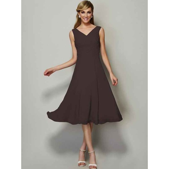 V-Neck Elegant Sleeveless Pleats Short Chiffon Bridesmaid Dresses