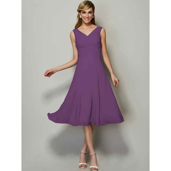 V-Neck Elegant Sleeveless Pleats Short Chiffon Bridesmaid Dresses