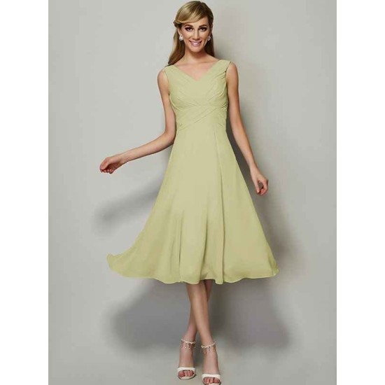 V-Neck Elegant Sleeveless Pleats Short Chiffon Bridesmaid Dresses