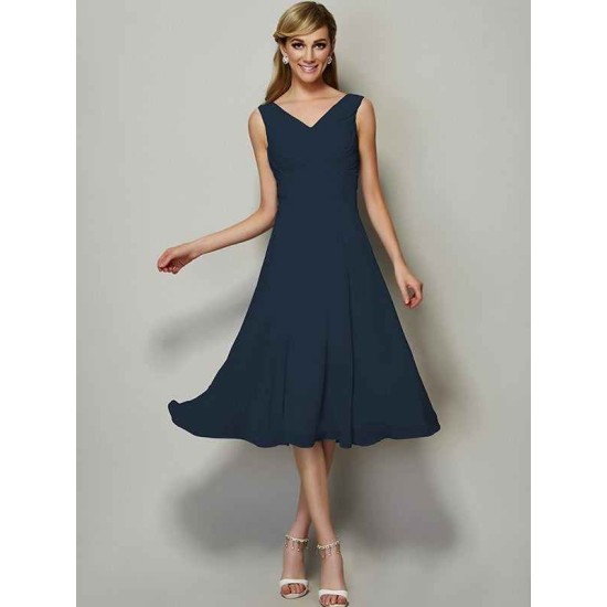 V-Neck Elegant Sleeveless Pleats Short Chiffon Bridesmaid Dresses