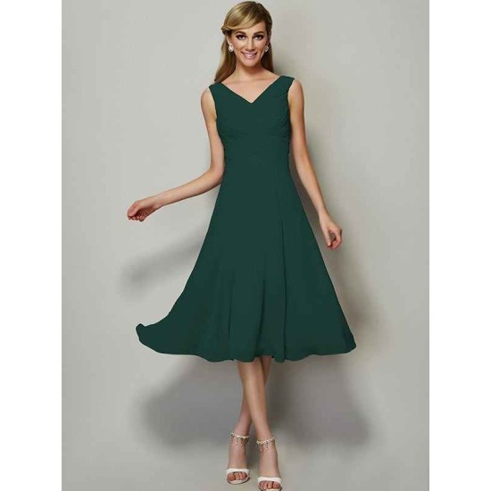 V-Neck Elegant Sleeveless Pleats Short Chiffon Bridesmaid Dresses