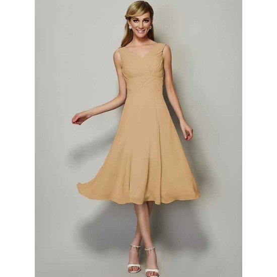 V-Neck Elegant Sleeveless Pleats Short Chiffon Bridesmaid Dresses