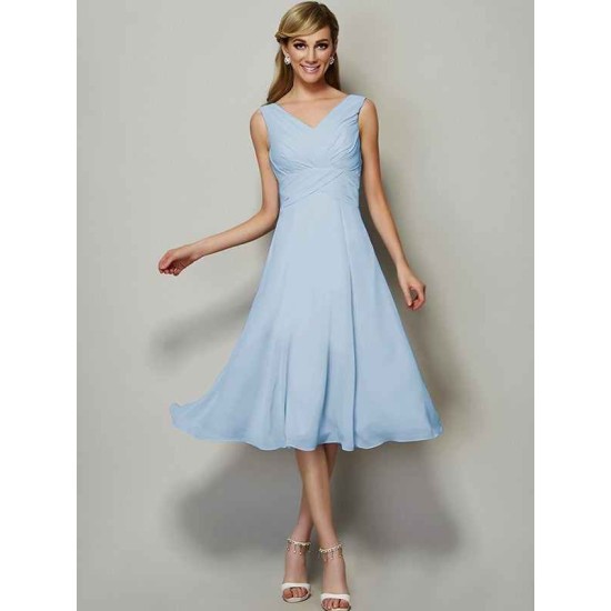 V-Neck Elegant Sleeveless Pleats Short Chiffon Bridesmaid Dresses