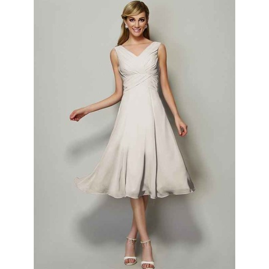 V-Neck Elegant Sleeveless Pleats Short Chiffon Bridesmaid Dresses