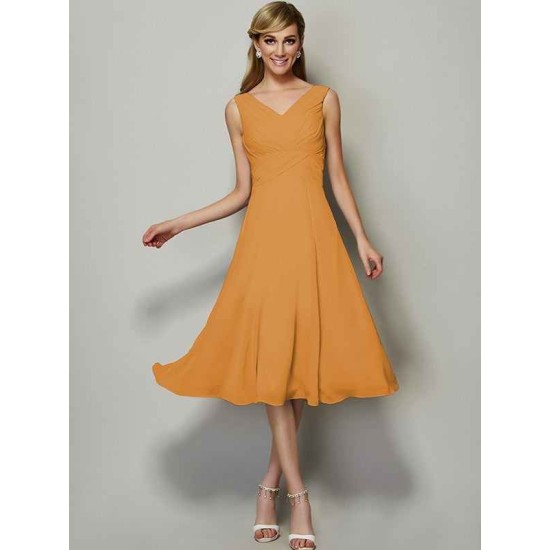 V-Neck Elegant Sleeveless Pleats Short Chiffon Bridesmaid Dresses