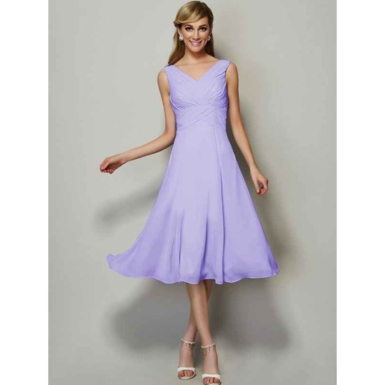 V-Neck Elegant Sleeveless Pleats Short Chiffon Bridesmaid Dresses