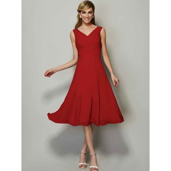 V-Neck Elegant Sleeveless Pleats Short Chiffon Bridesmaid Dresses