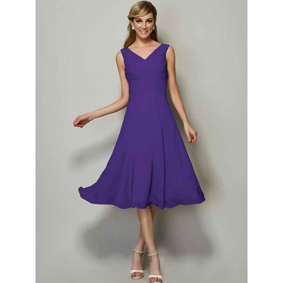 V-Neck Elegant Sleeveless Pleats Short Chiffon Bridesmaid Dresses