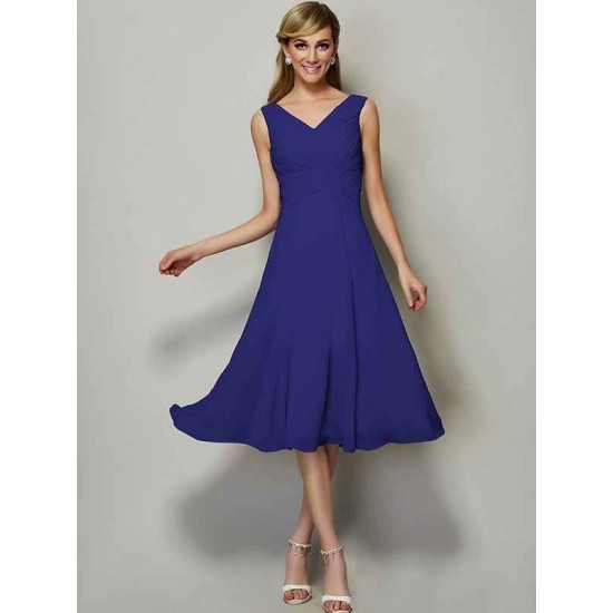 V-Neck Elegant Sleeveless Pleats Short Chiffon Bridesmaid Dresses