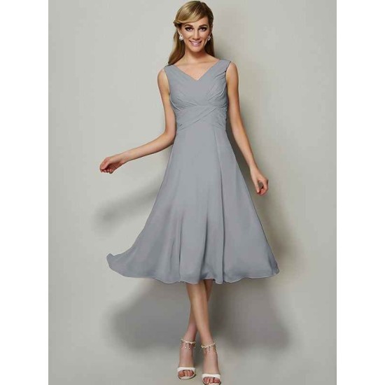 V-Neck Elegant Sleeveless Pleats Short Chiffon Bridesmaid Dresses
