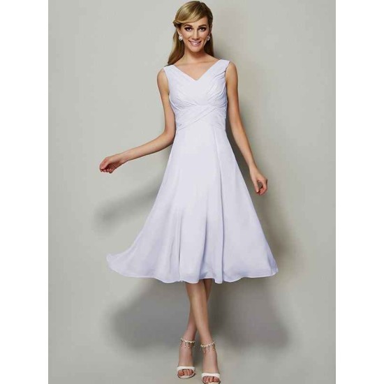 V-Neck Elegant Sleeveless Pleats Short Chiffon Bridesmaid Dresses