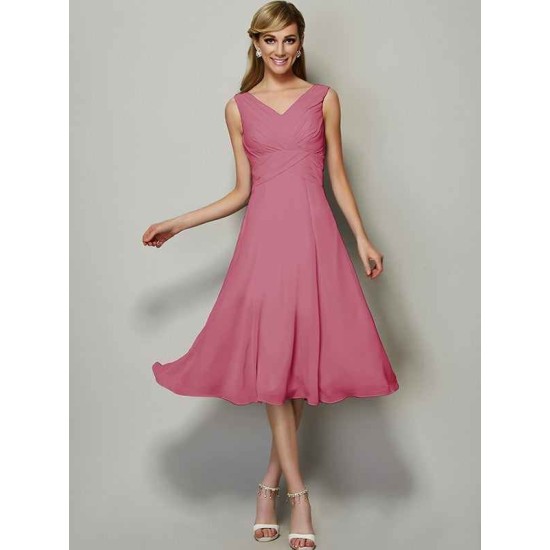 V-Neck Elegant Sleeveless Pleats Short Chiffon Bridesmaid Dresses