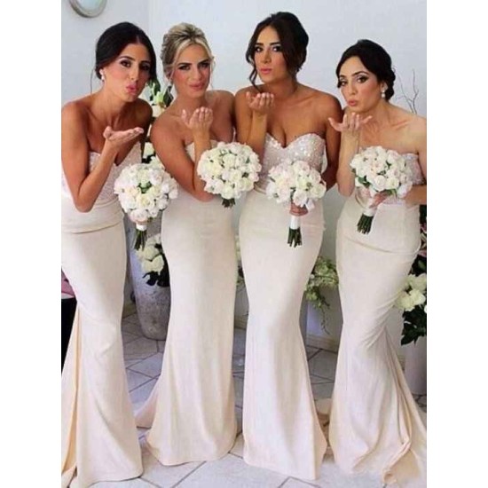 Mermaid Gorgeous Sweetheart Sleeveless Beading Satin Bridesmaid Dress