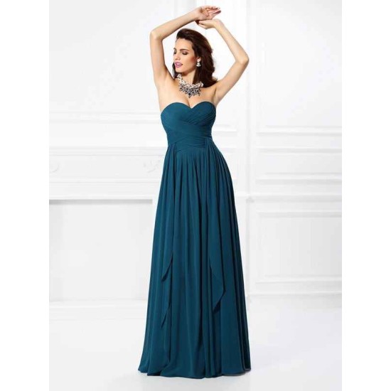 Gorgeous Sweetheart Pleats Ruffles Sleeveless Long Chiffon Bridesmaid Dresses