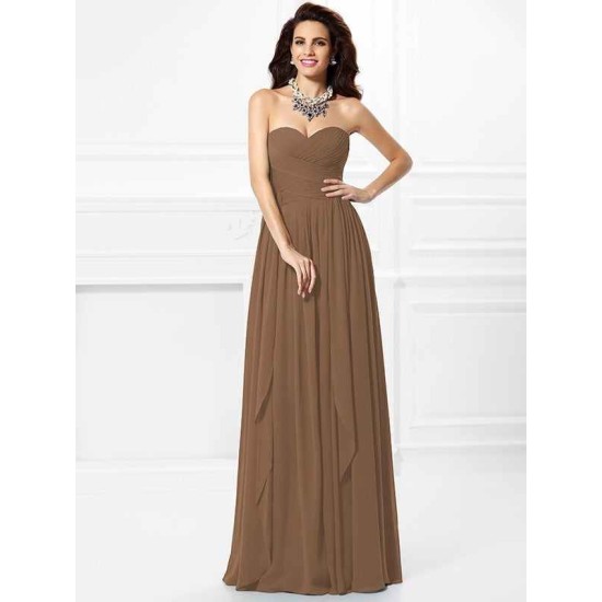 Gorgeous Sweetheart Pleats Ruffles Sleeveless Long Chiffon Bridesmaid Dresses