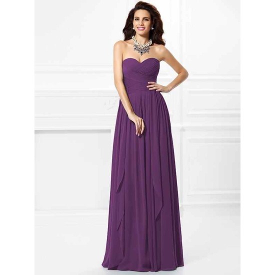 Gorgeous Sweetheart Pleats Ruffles Sleeveless Long Chiffon Bridesmaid Dresses