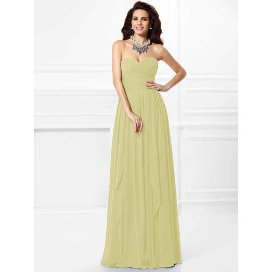 Gorgeous Sweetheart Pleats Ruffles Sleeveless Long Chiffon Bridesmaid Dresses