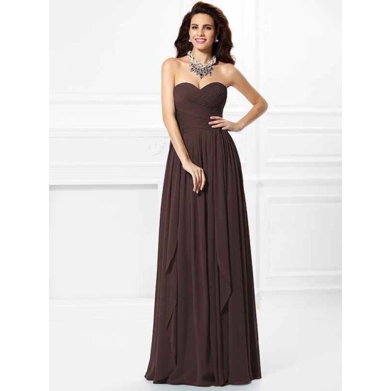 Gorgeous Sweetheart Pleats Ruffles Sleeveless Long Chiffon Bridesmaid Dresses