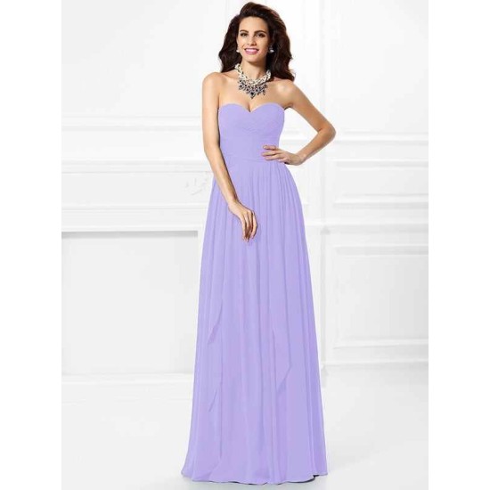Gorgeous Sweetheart Pleats Ruffles Sleeveless Long Chiffon Bridesmaid Dresses