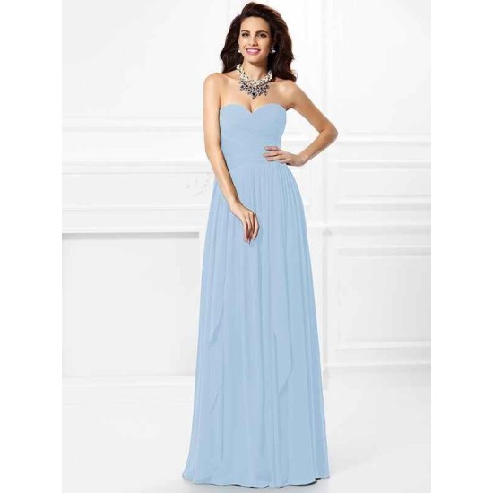 Gorgeous Sweetheart Pleats Ruffles Sleeveless Long Chiffon Bridesmaid Dresses