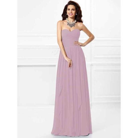 Gorgeous Sweetheart Pleats Ruffles Sleeveless Long Chiffon Bridesmaid Dresses