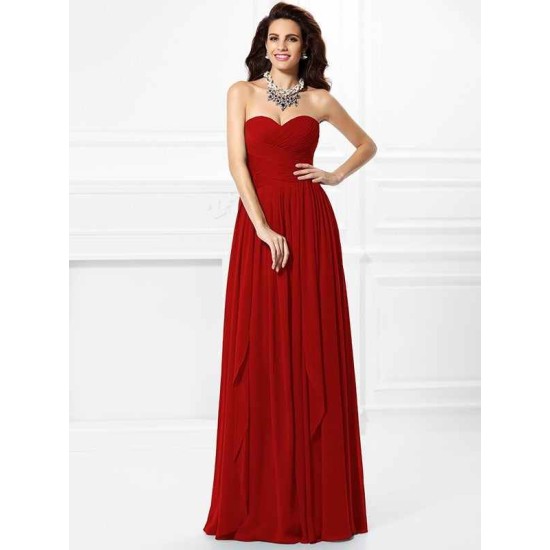 Gorgeous Sweetheart Pleats Ruffles Sleeveless Long Chiffon Bridesmaid Dresses