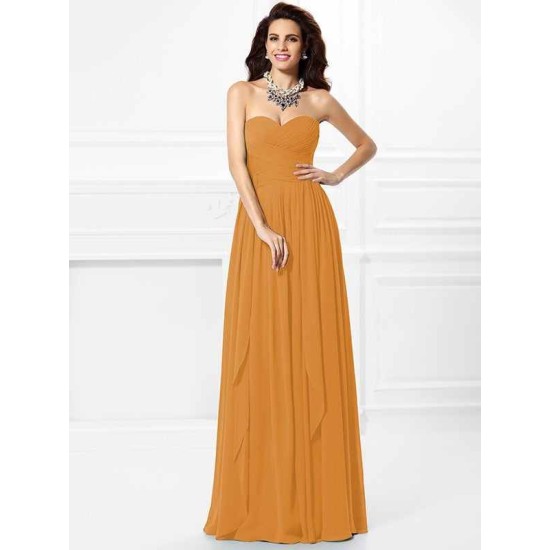 Gorgeous Sweetheart Pleats Ruffles Sleeveless Long Chiffon Bridesmaid Dresses