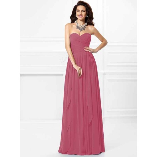 Gorgeous Sweetheart Pleats Ruffles Sleeveless Long Chiffon Bridesmaid Dresses