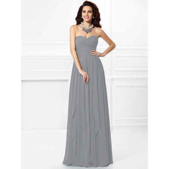 Gorgeous Sweetheart Pleats Ruffles Sleeveless Long Chiffon Bridesmaid Dresses