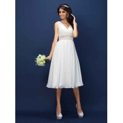 V-Neck Elegant Pleats Sleeveless Short Chiffon Bridesmaid Dresses