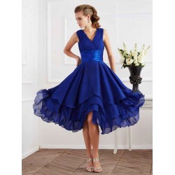 V-Neck Elegant Short Sleeves Pleats Short Chiffon Bridesmaid Dresses