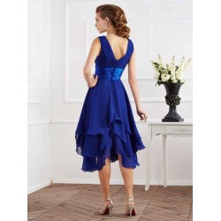 V-Neck Elegant Short Sleeves Pleats Short Chiffon Bridesmaid Dresses