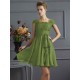 Chic Short Sleeves Lace Short Chiffon Bridesmaid Dresses