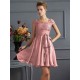 Chic Short Sleeves Lace Short Chiffon Bridesmaid Dresses
