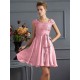Chic Short Sleeves Lace Short Chiffon Bridesmaid Dresses
