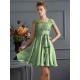 Chic Short Sleeves Lace Short Chiffon Bridesmaid Dresses