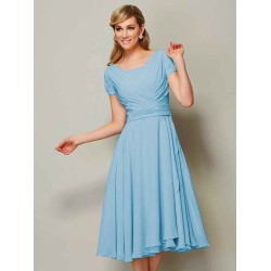 Modern Bateau Short Sleeves Ruffles Short Chiffon Bridesmaid Dresses