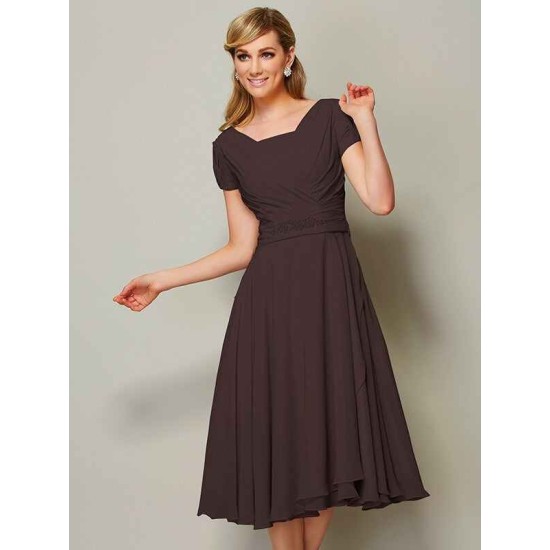 Modern Bateau Short Sleeves Ruffles Short Chiffon Bridesmaid Dresses