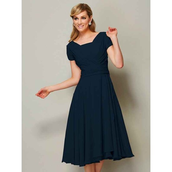 Modern Bateau Short Sleeves Ruffles Short Chiffon Bridesmaid Dresses