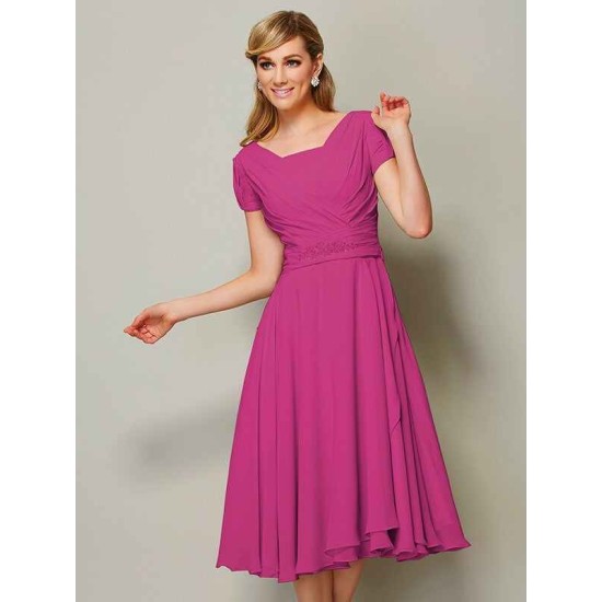 Modern Bateau Short Sleeves Ruffles Short Chiffon Bridesmaid Dresses