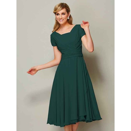 Modern Bateau Short Sleeves Ruffles Short Chiffon Bridesmaid Dresses
