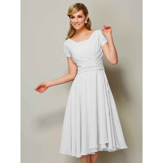 Modern Bateau Short Sleeves Ruffles Short Chiffon Bridesmaid Dresses