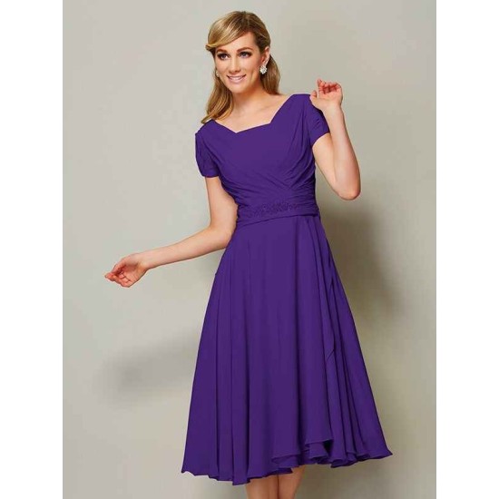Modern Bateau Short Sleeves Ruffles Short Chiffon Bridesmaid Dresses