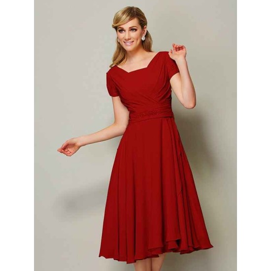 Modern Bateau Short Sleeves Ruffles Short Chiffon Bridesmaid Dresses
