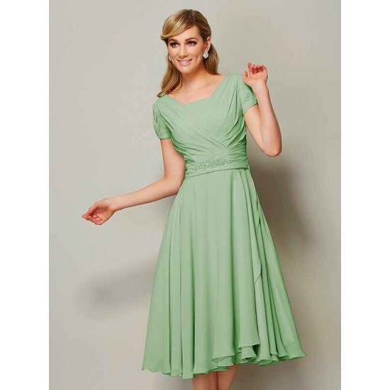 Modern Bateau Short Sleeves Ruffles Short Chiffon Bridesmaid Dresses