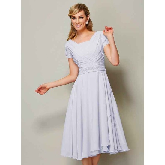 Modern Bateau Short Sleeves Ruffles Short Chiffon Bridesmaid Dresses